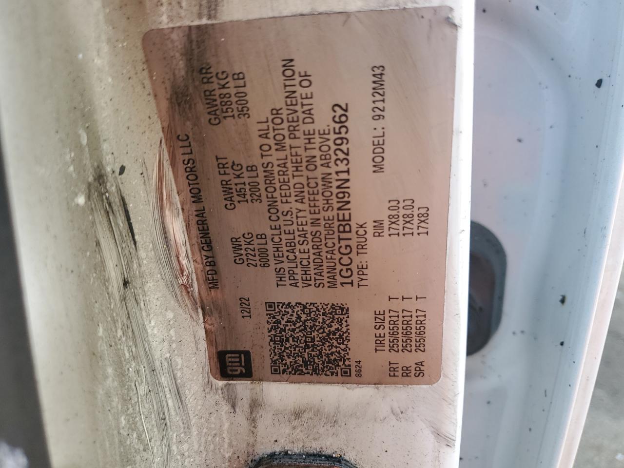 2022 Chevrolet Colorado VIN: 1GCGTBEN9N1329562 Lot: 82069245