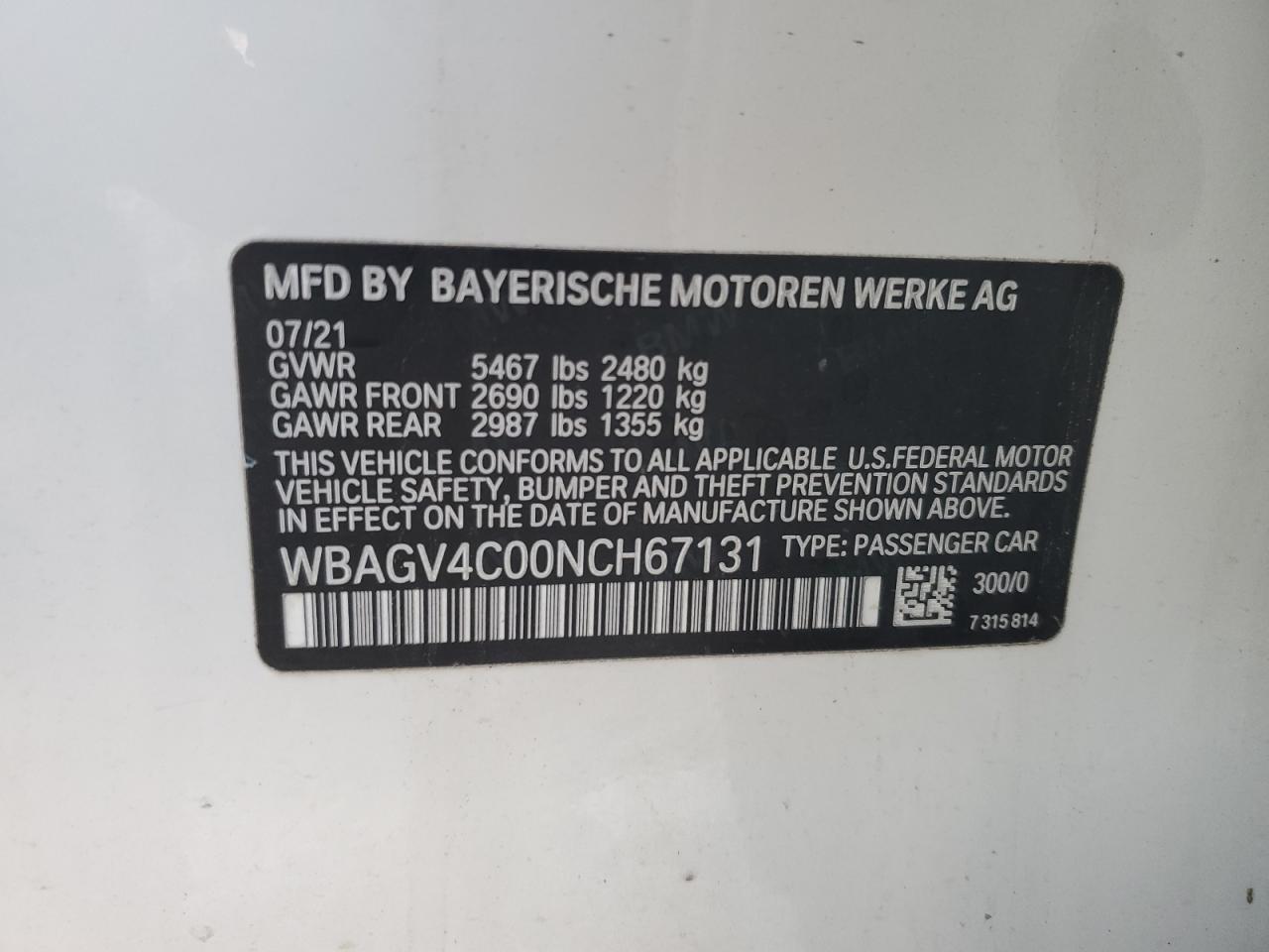 Фото: WBAGV4C00NCH67131