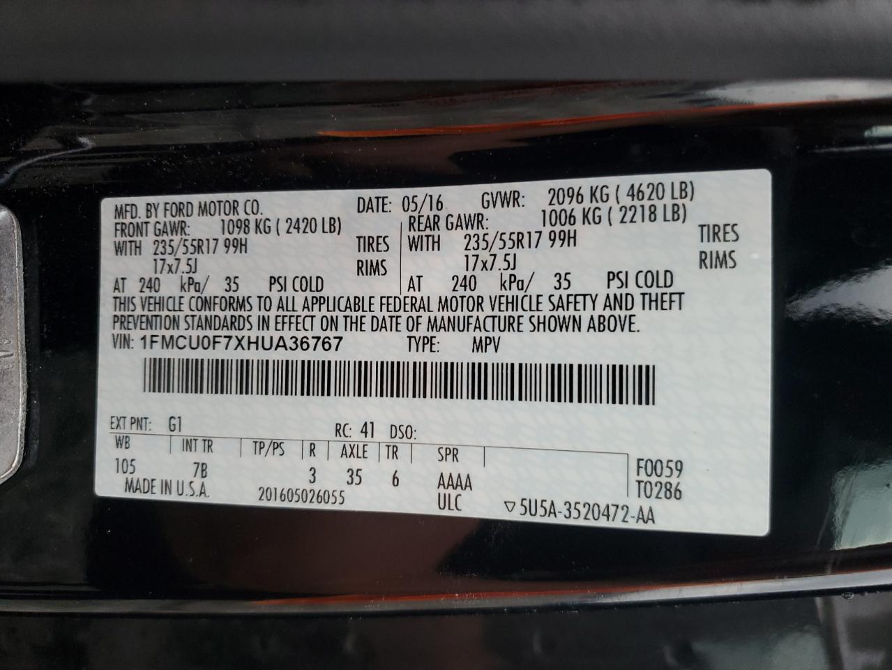 2017 Ford Escape S VIN: 1FMCU0F7XHUA36767 Lot: 81745725