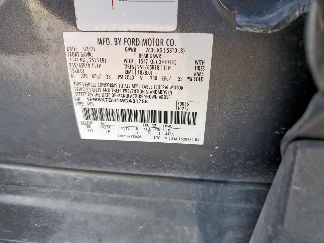 2021 Ford Explorer VIN: 1FMSK7BH1MGA81758 Lot: 81932355