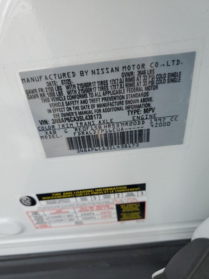 2025 Nissan Kicks Sv VIN: 3N8AP6CA3SL438173 Lot: 84052345