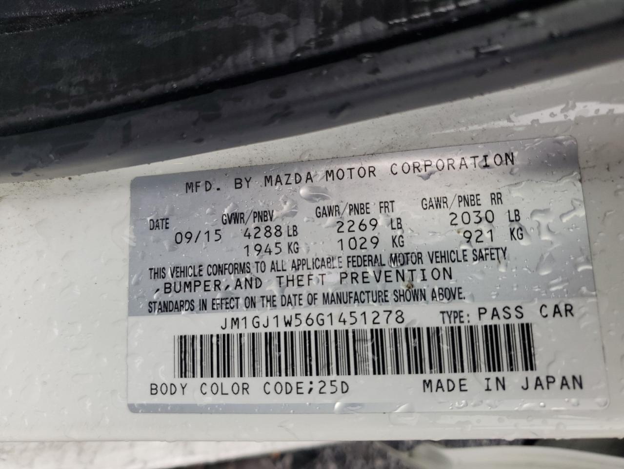 2016 Mazda 6 Grand Touring VIN: JM1GJ1W56G1451278 Lot: 83861315