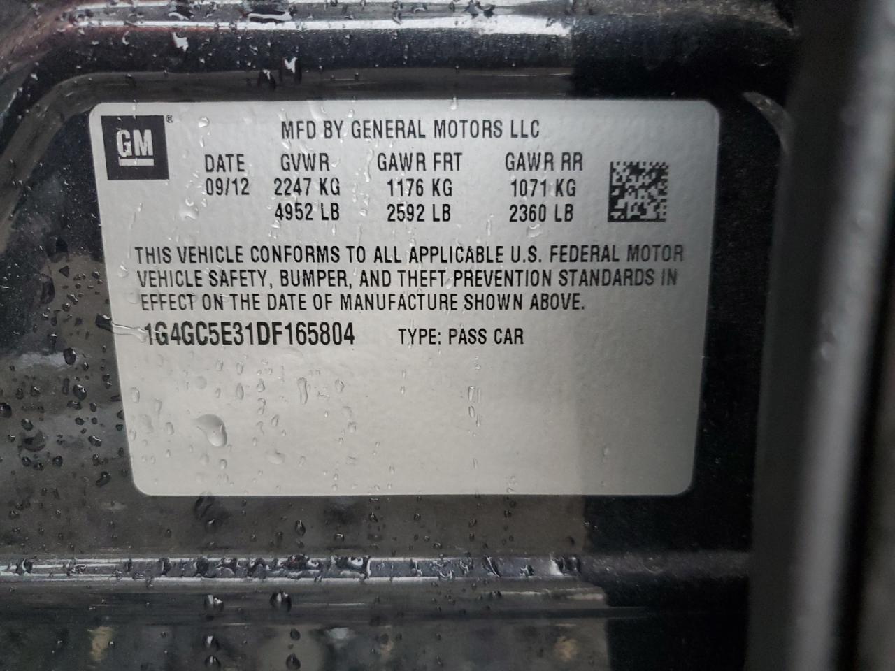 2013 Buick Lacrosse VIN: 1G4GC5E31DF165804 Lot: 80987665