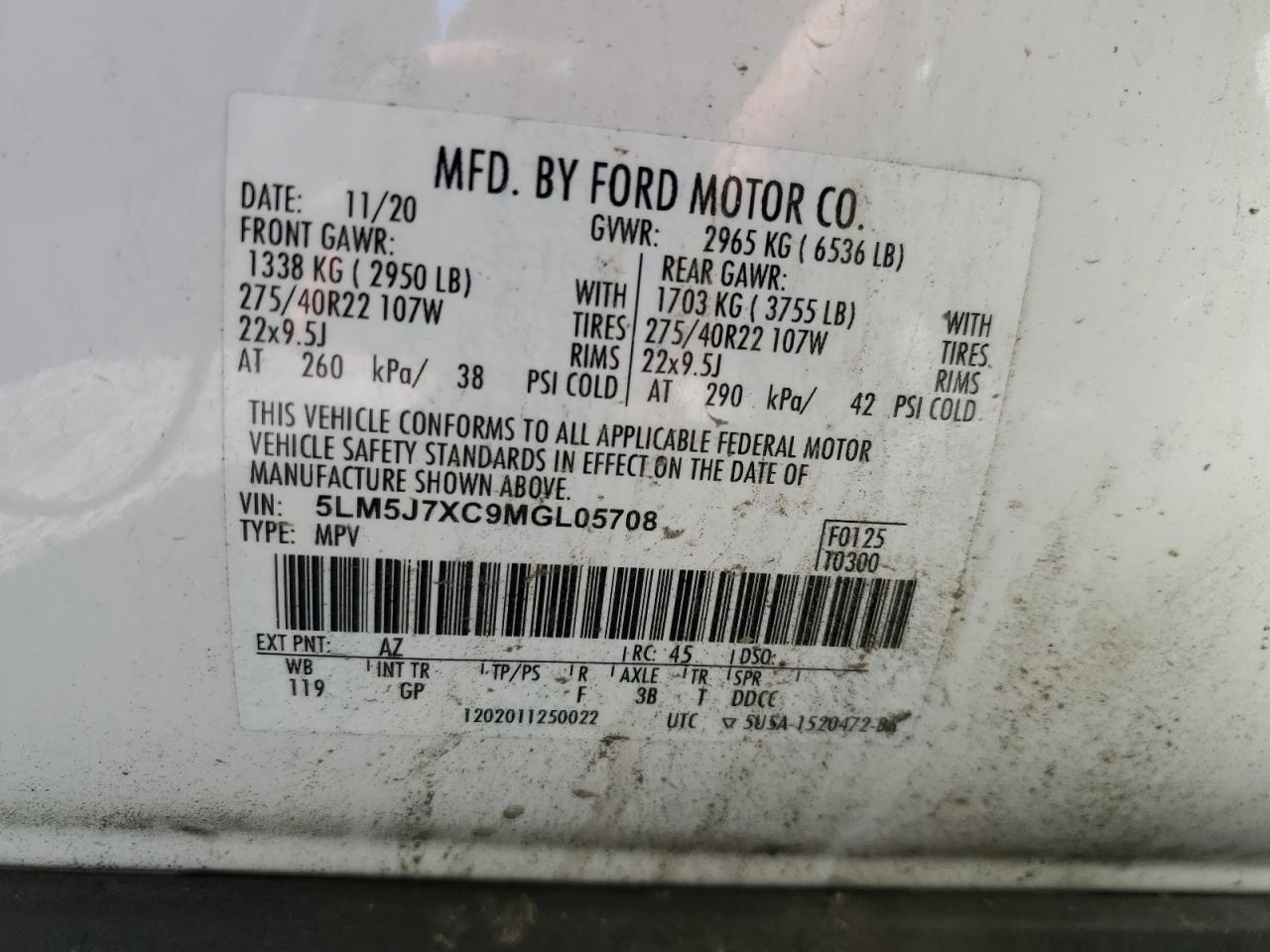 2021 Lincoln Aviator Reserve VIN: 5LM5J7XC9MGL05708 Lot: 80199135