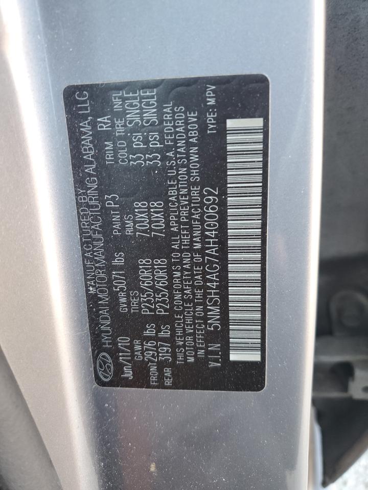2010 Hyundai Santa Fe Se VIN: 5NMSH4AG7AH400692 Lot: 82026345