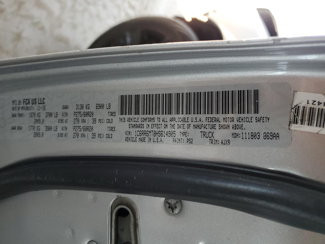 2017 Ram 1500 Sport VIN: 1C6RR6MT8HS614905 Lot: 81131335