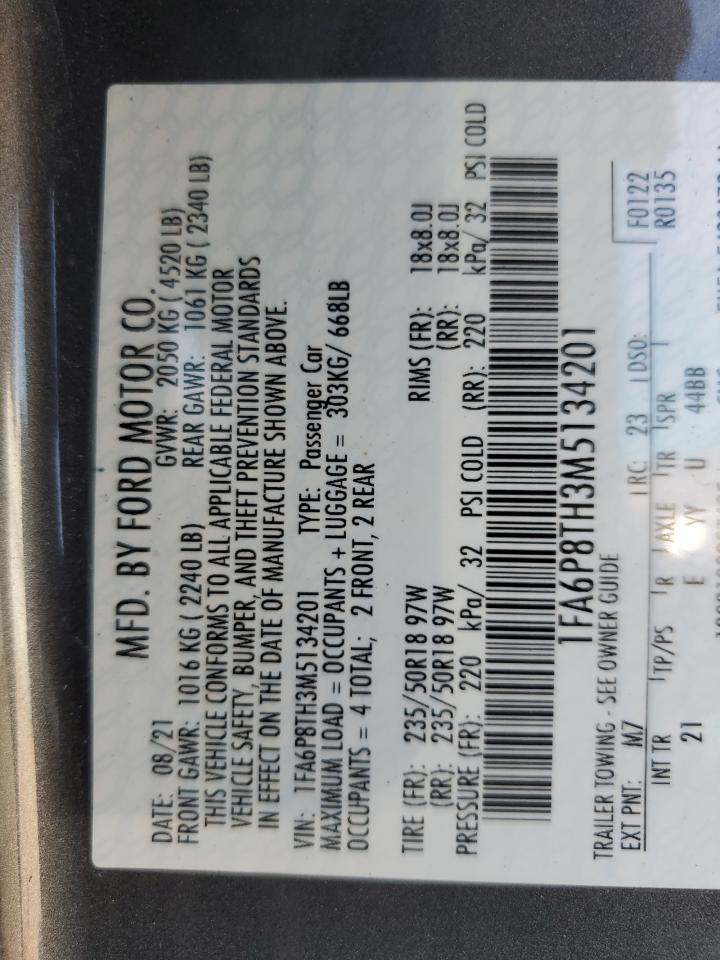 2021 Ford Mustang VIN: 1FA6P8TH3M5134201 Lot: 81665885