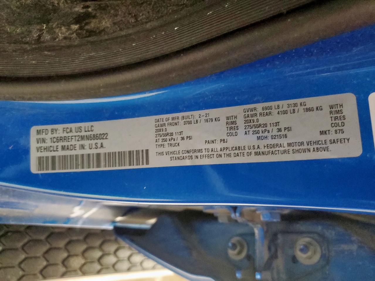 2021 Ram 1500 Big Horn/Lone Star VIN: 1C6RREFT2MN686022 Lot: 83866135
