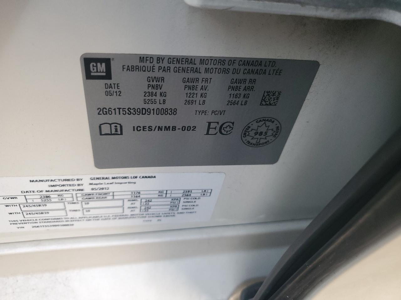 2013 Cadillac Xts Premium Collection VIN: 2G61T5S39D9100838 Lot: 81226745