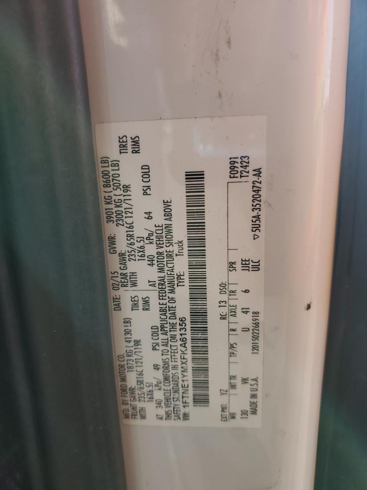 2015 Ford Transit T-150 VIN: 1FTNE1YMXFKA61356 Lot: 70939265