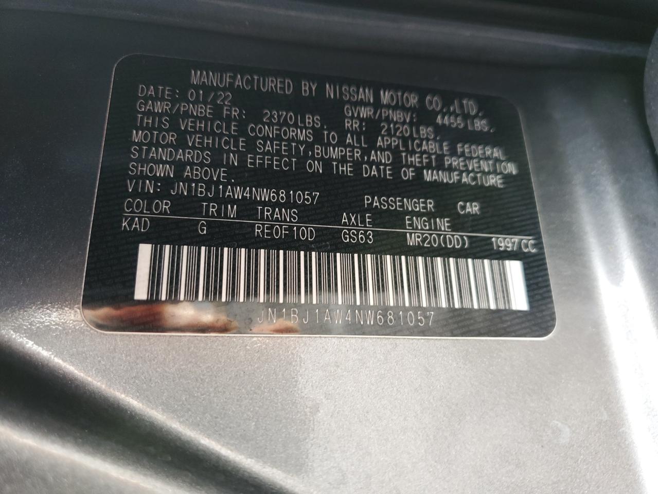 2022 Nissan Rogue Sport S VIN: JN1BJ1AW4NW681057 Lot: 81642405