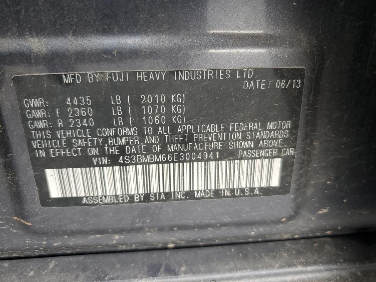 2014 Subaru Legacy 2.5I Limited VIN: 4S3BMBM66E3004941 Lot: 83936395