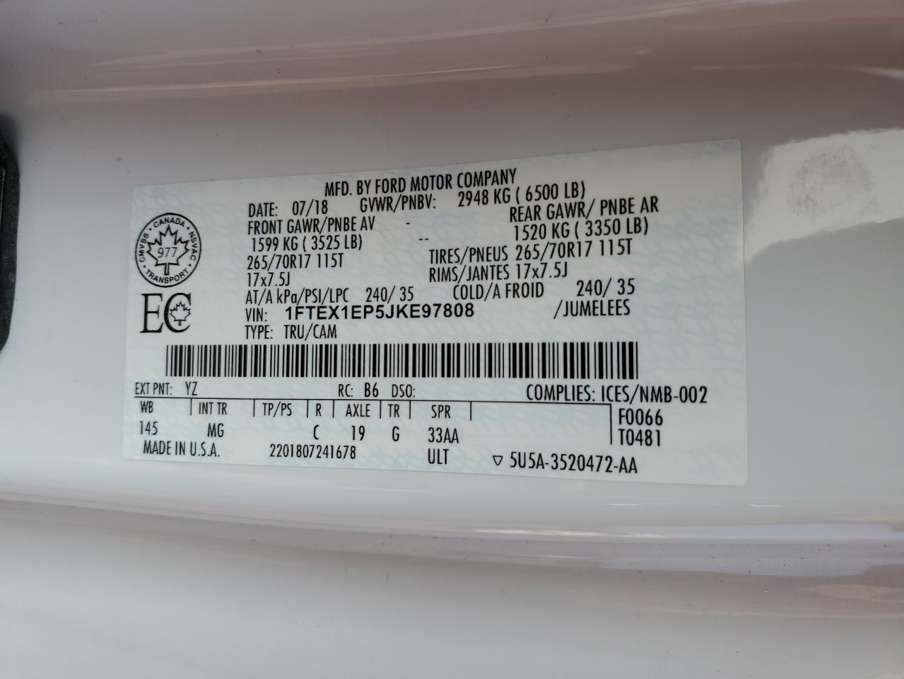 2018 Ford F150 Super Cab VIN: 1FTEX1EP5JKE97808 Lot: 80079875