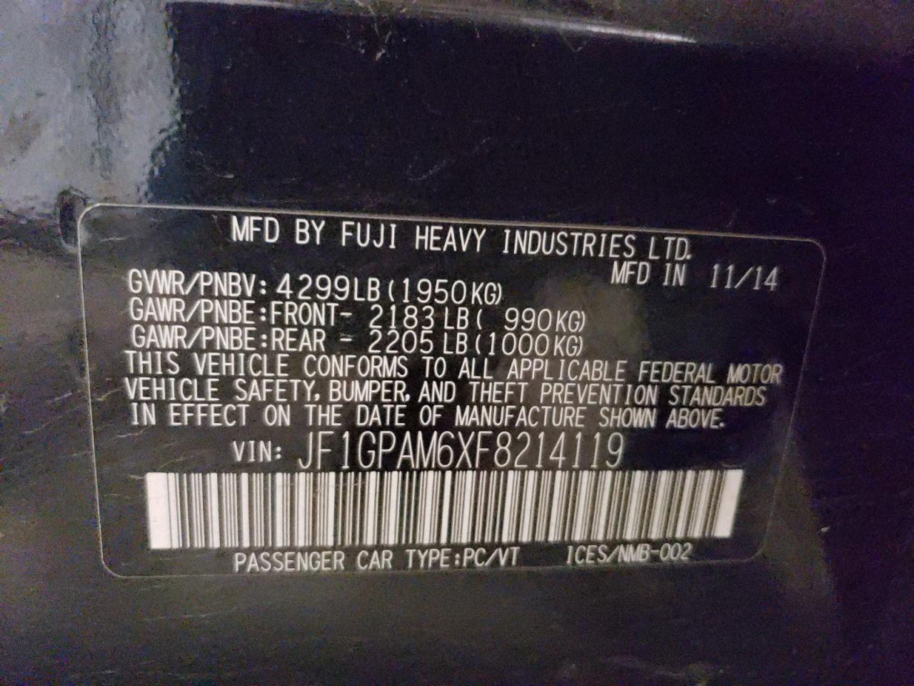 2015 Subaru Impreza Limited VIN: JF1GPAM6XF8214119 Lot: 81701385