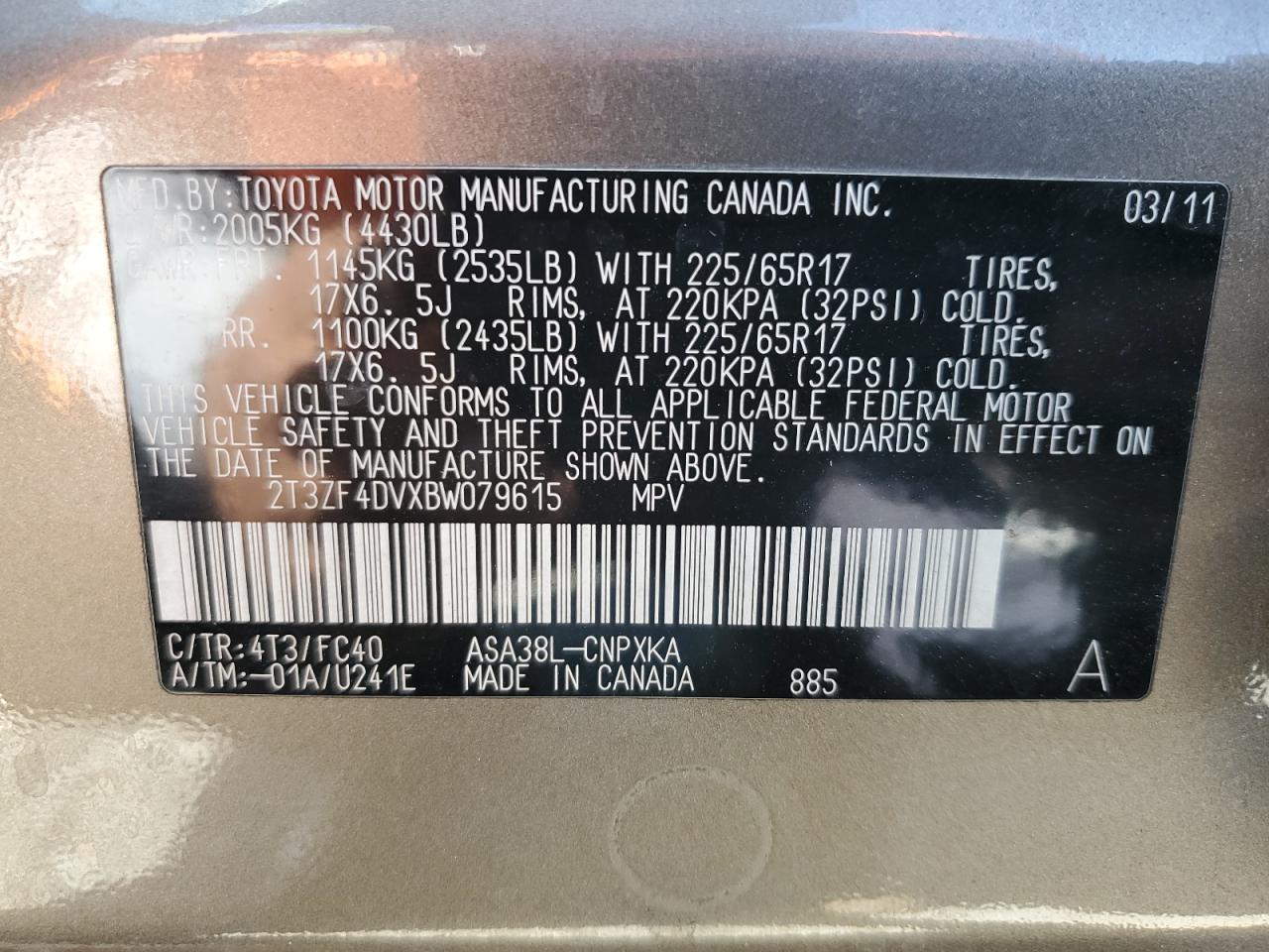 2011 Toyota Rav4 VIN: 2T3ZF4DVXBW079615 Lot: 81836785