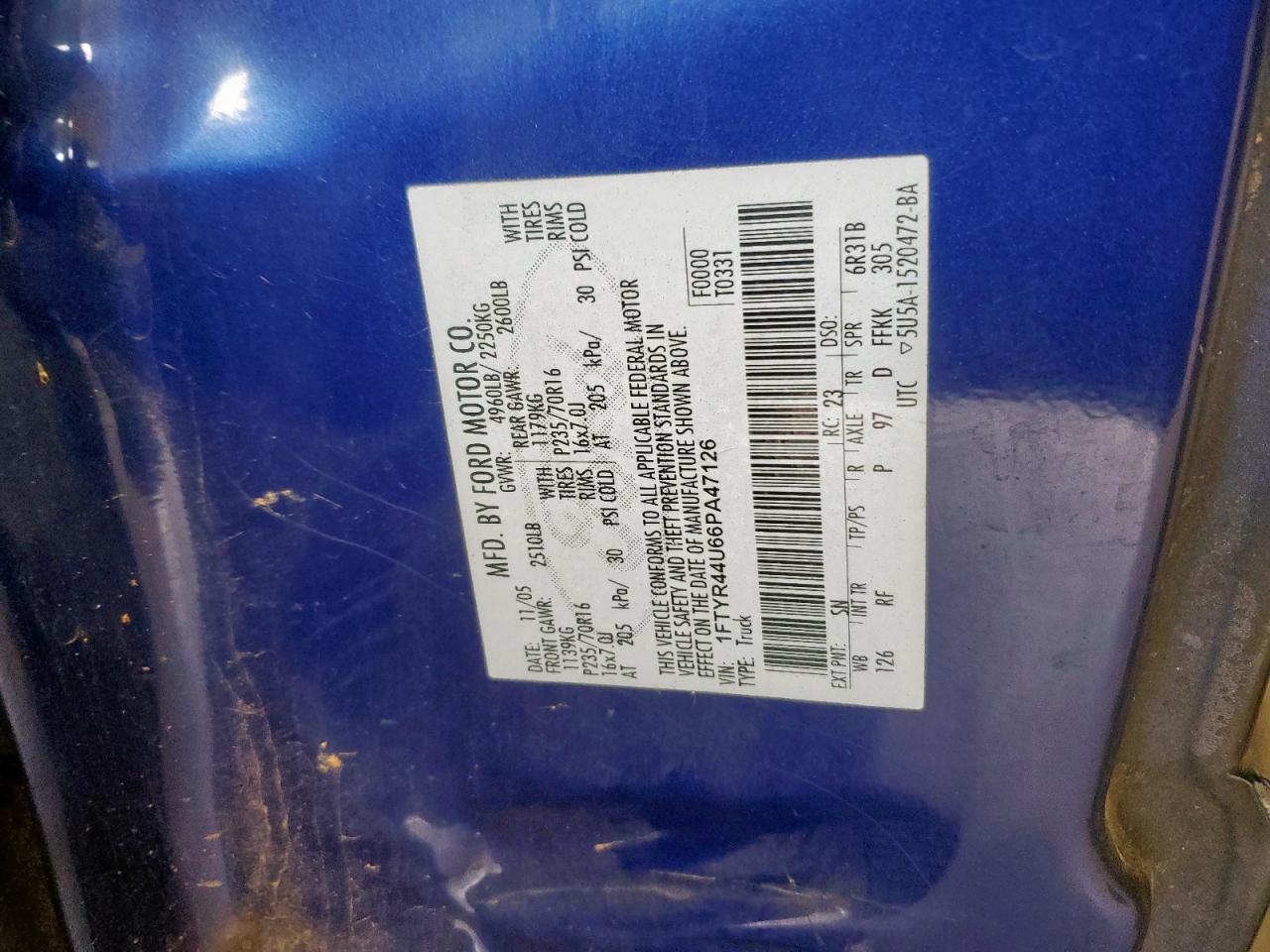 2006 Ford Ranger Super Cab VIN: 1FTYR44U66PA47126 Lot: 81724495