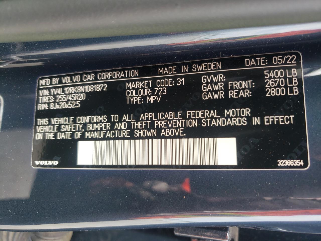 2022 Volvo Xc60 B5 Momentum VIN: YV4L12RK8N1081872 Lot: 81415115
