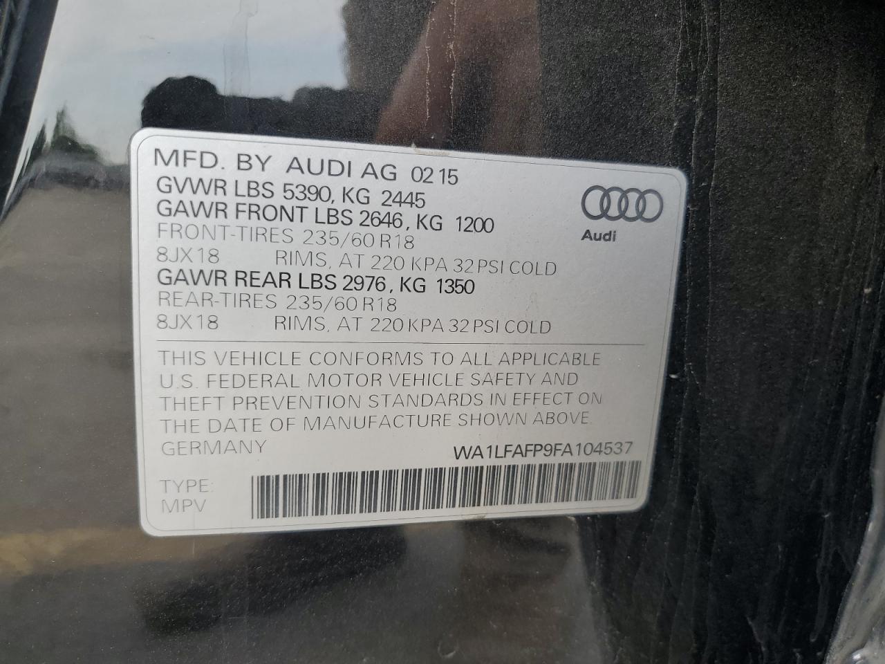 2015 Audi Q5 Premium Plus VIN: WA1LFAFP9FA104537 Lot: 71535385