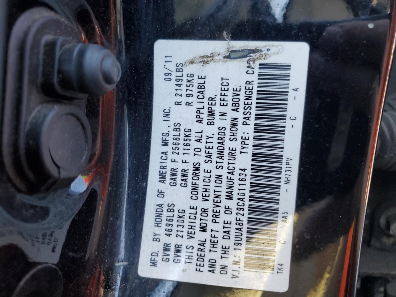 2012 Acura Tl VIN: 19UUA8F29CA011634 Lot: 71991085