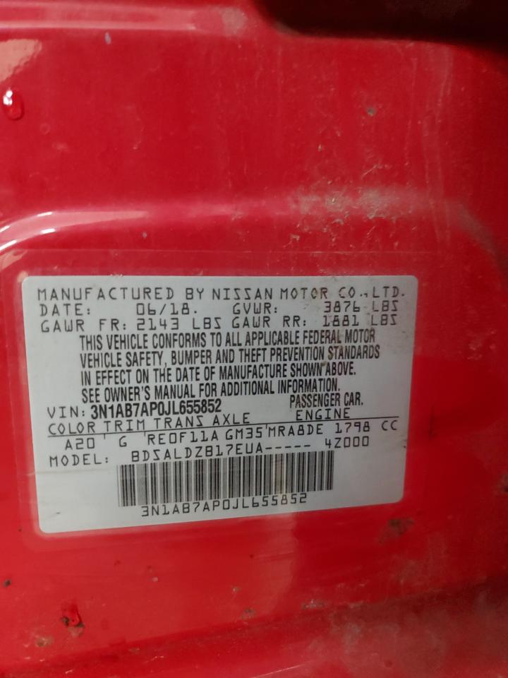 2018 Nissan Sentra S VIN: 3N1AB7AP0JL655852 Lot: 81310525