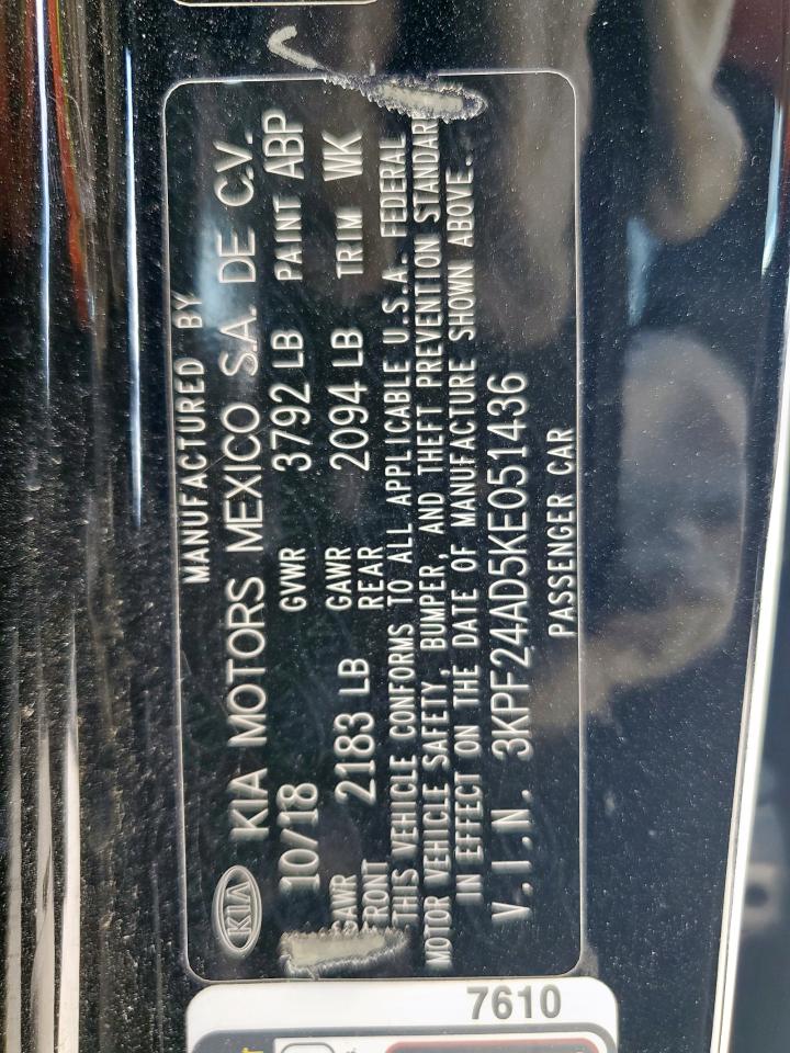 2019 Kia Forte Fe VIN: 3KPF24AD5KE051436 Lot: 81582055