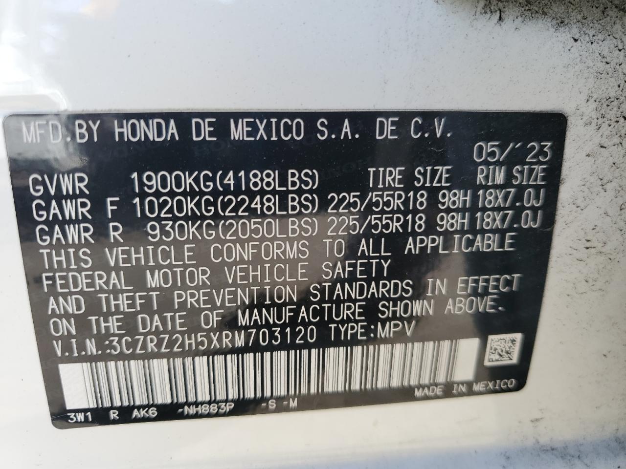 2024 Honda Hr-V Sport VIN: 3CZRZ2H5XRM703120 Lot: 71017465