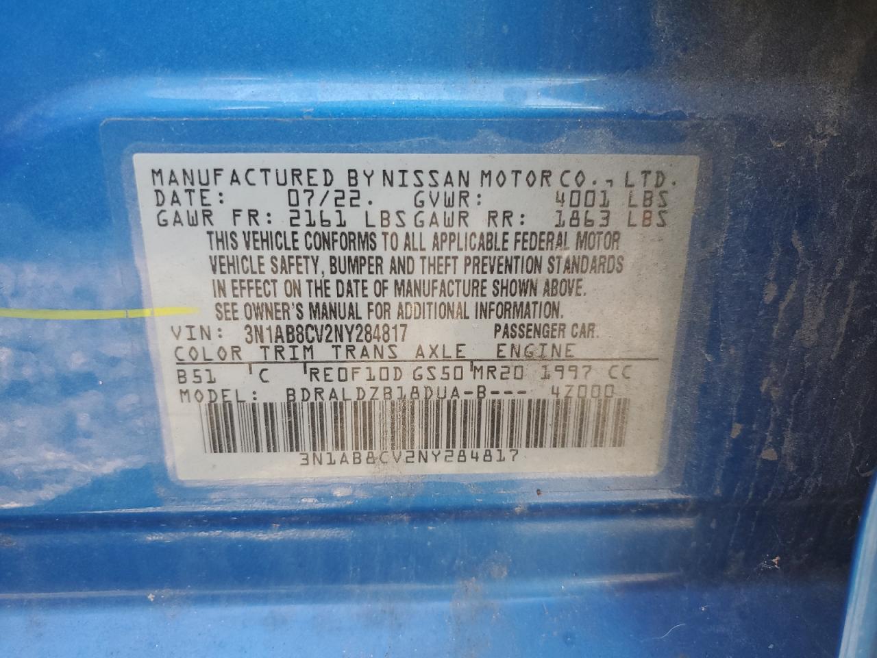 2022 Nissan Sentra Sv VIN: 3N1AB8CV2NY284817 Lot: 81044985