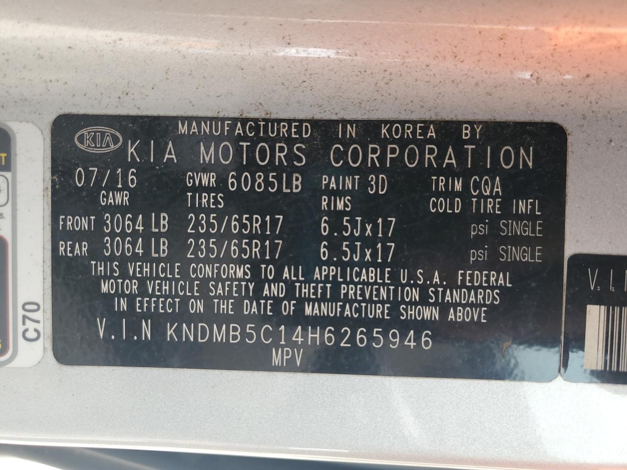 2017 Kia Sedona Lx VIN: KNDMB5C14H6265946 Lot: 81581365
