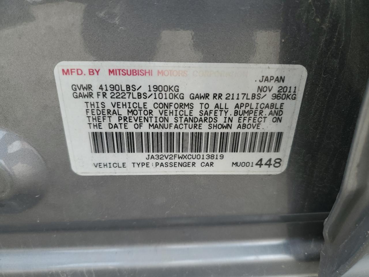 2012 Mitsubishi Lancer Se VIN: JA32V2FWXCU013819 Lot: 81715815