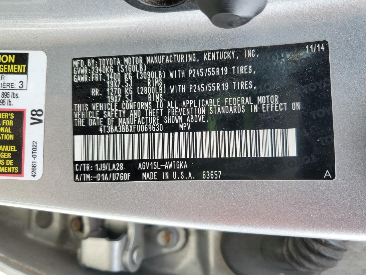 2015 Toyota Venza Le VIN: 4T3BA3BBXFU069630 Lot: 81930125
