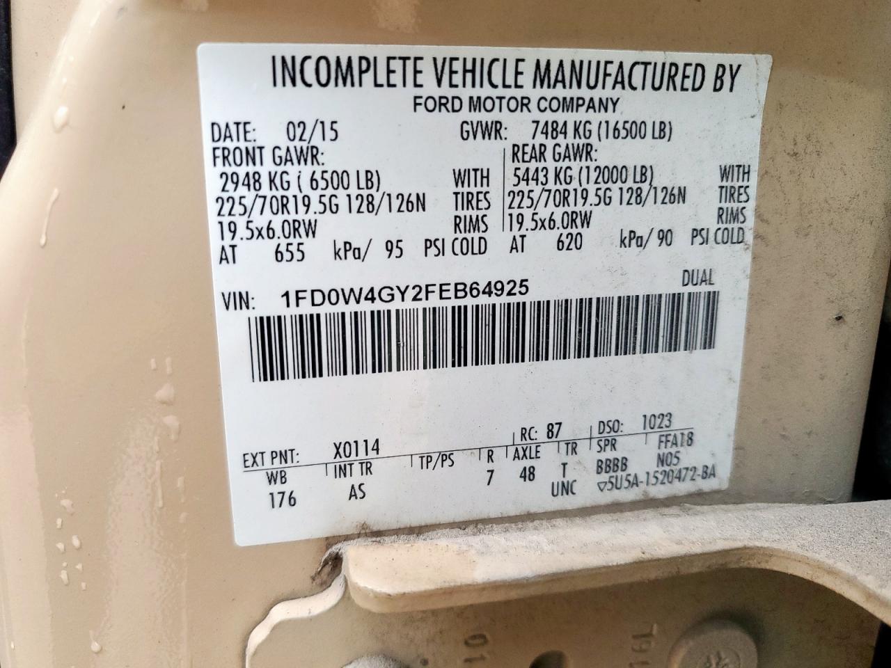 2015 Ford F450 Super Duty VIN: 1FD0W4GY2FEB64925 Lot: 81611275