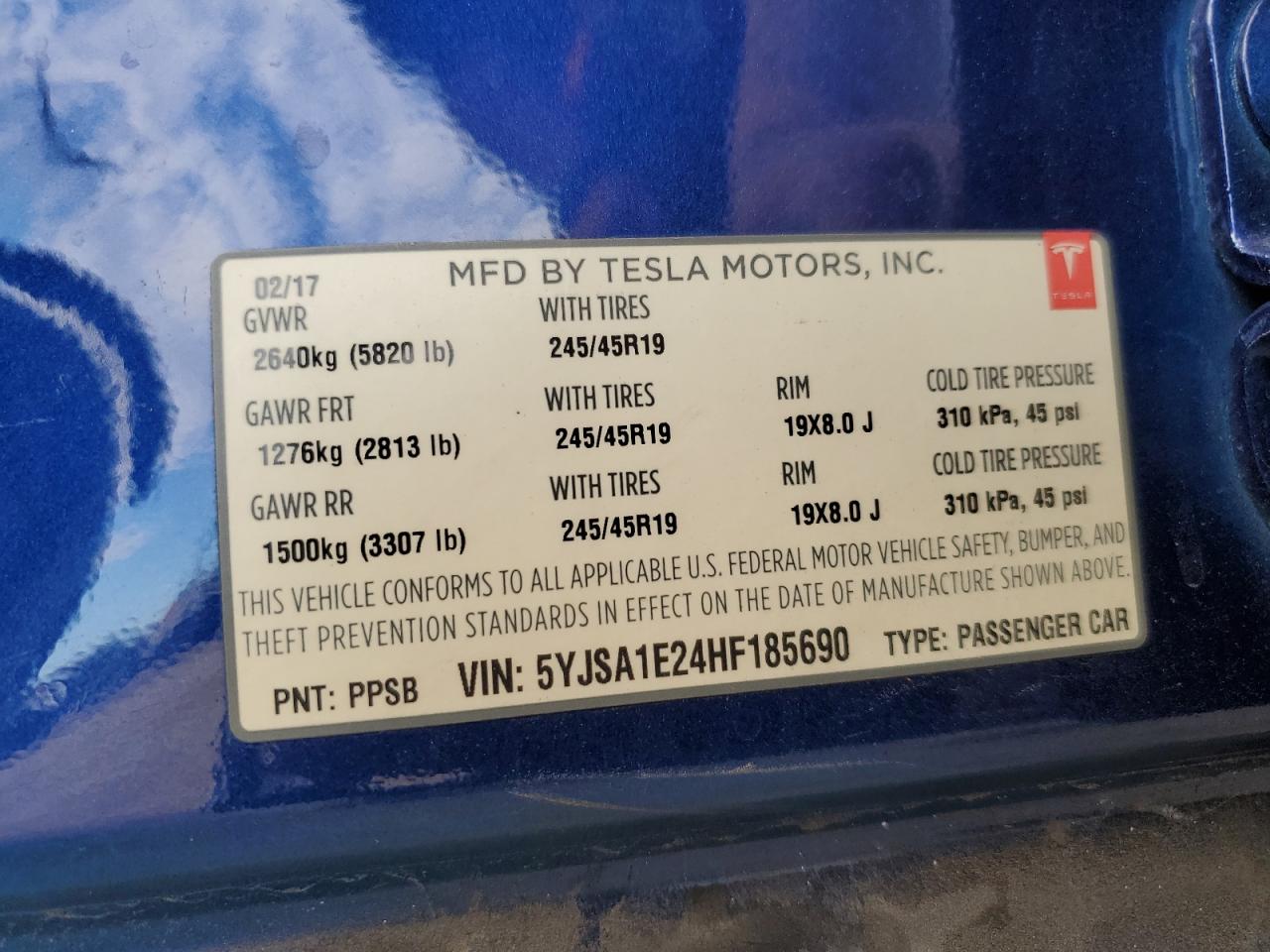 2017 Tesla Model S VIN: 5YJSA1E24HF185690 Lot: 82103715