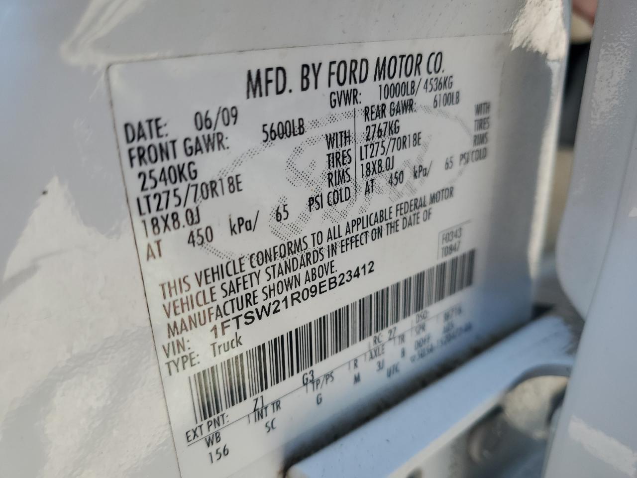 2009 Ford F250 Super Duty VIN: 1FTSW21R09EB23412 Lot: 71977095