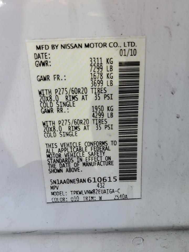 2010 Nissan Armada Platinum VIN: 5N1AA0NE9AN610615 Lot: 80201415
