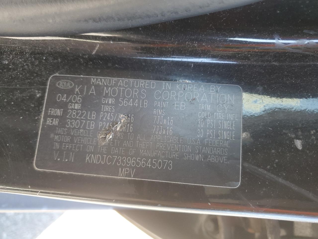 2006 Kia Sorento Ex VIN: KNDJC733965645073 Lot: 71491015