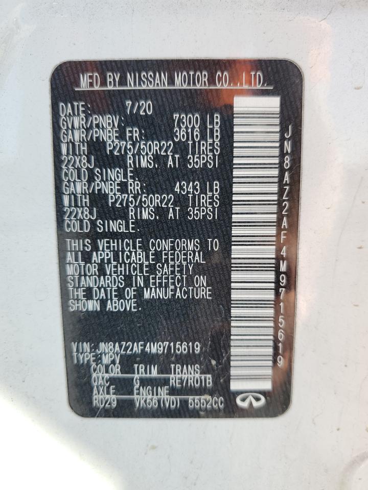 2021 Infiniti Qx80 Luxe VIN: JN8AZ2AF4M9715619 Lot: 81480675