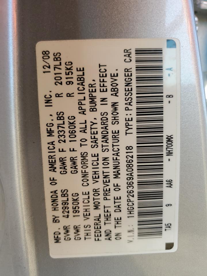 2009 Honda Accord Lx VIN: 1HGCP26369A086218 Lot: 80556895