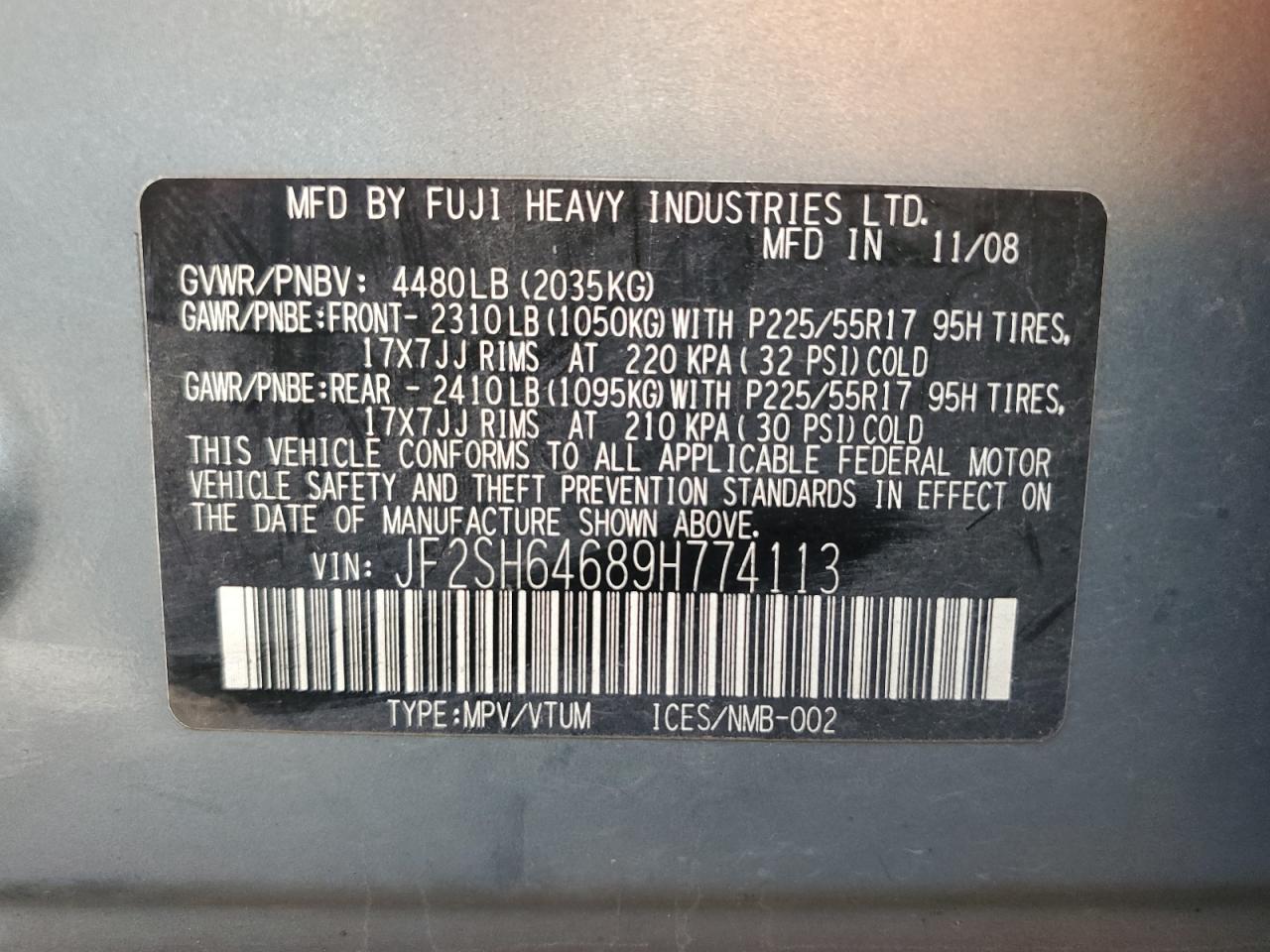 2009 Subaru Forester 2.5X Limited VIN: JF2SH64689H774113 Lot: 84434175