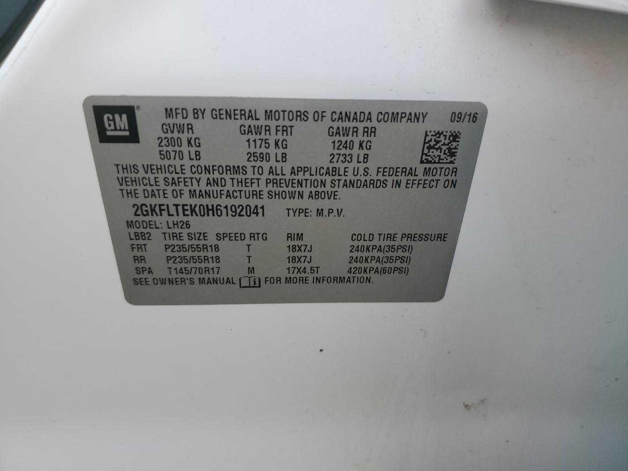 2017 GMC Terrain Sle VIN: 2GKFLTEK0H6192041 Lot: 72008635