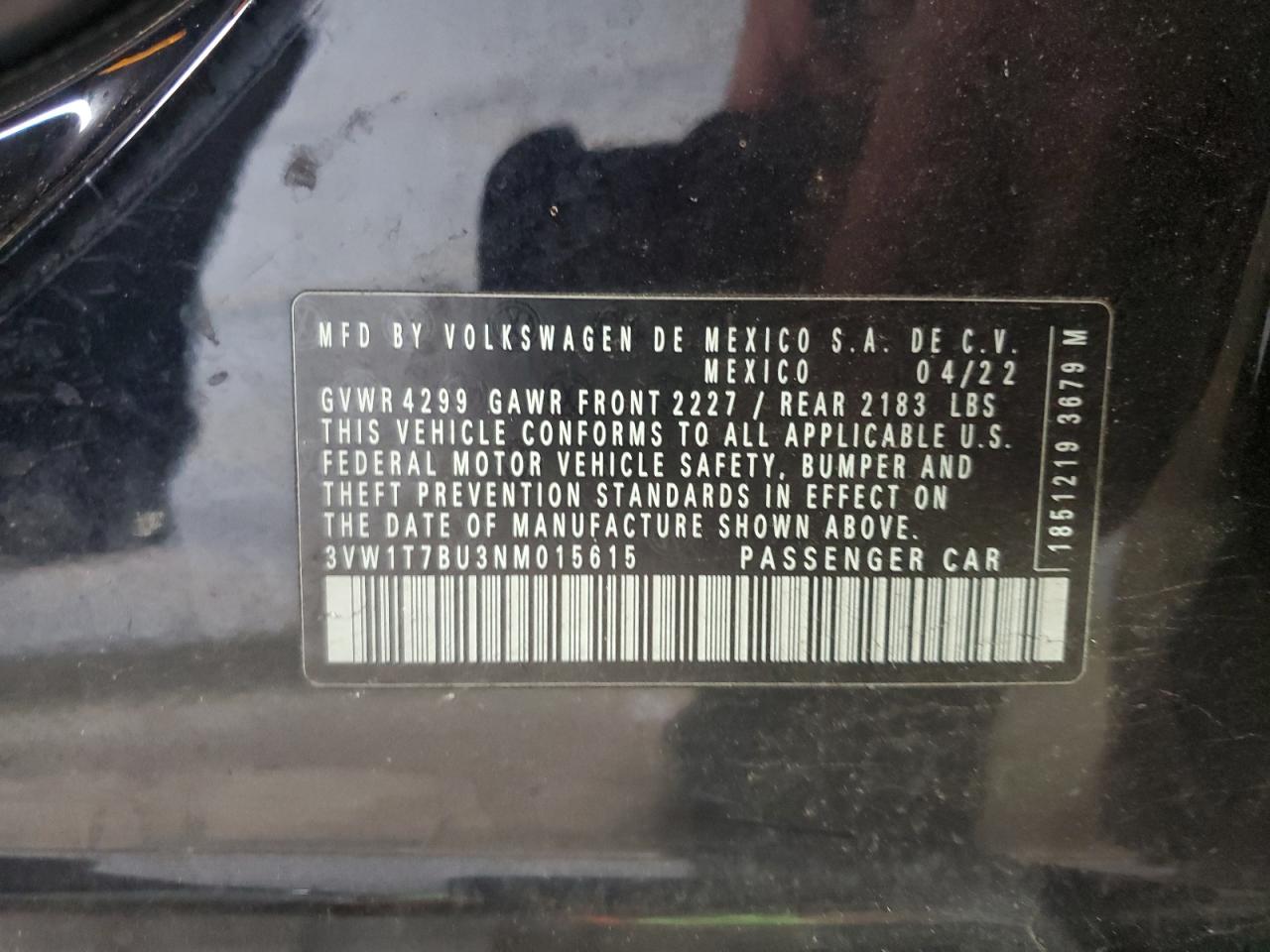 2022 Volkswagen Jetta Gli Autobahn VIN: 3VW1T7BU3NM015615 Lot: 80874575