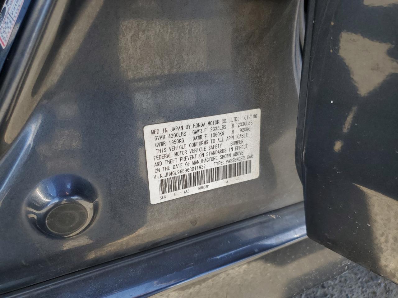 2006 Acura Tsx VIN: JH4CL96896C011932 Lot: 81732475