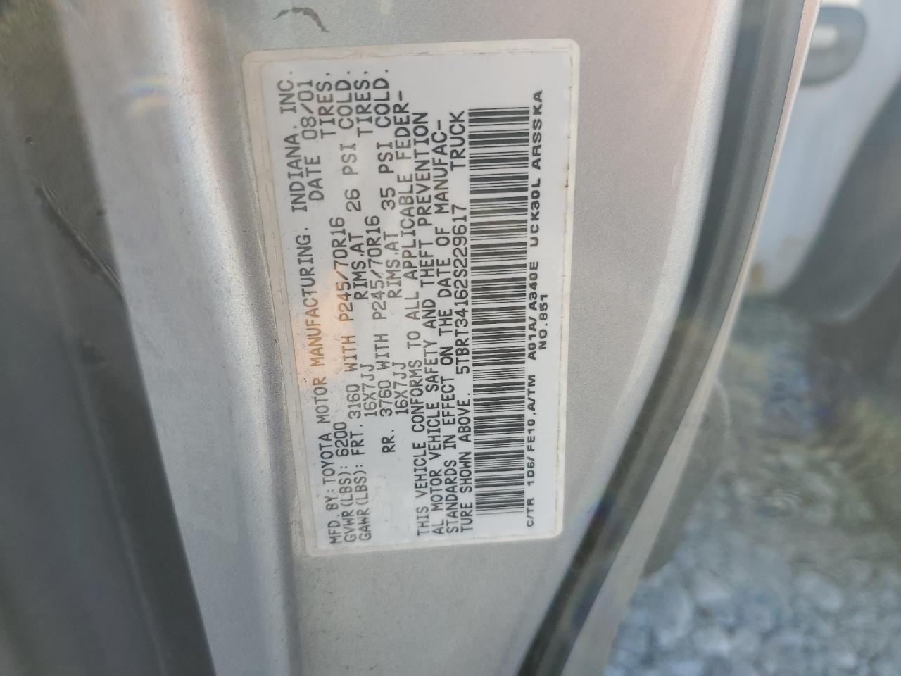 2002 Toyota Tundra Access Cab VIN: 5TBRT34162S229617 Lot: 84458375