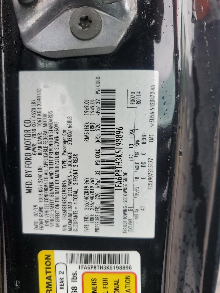 2019 Ford Mustang VIN: 1FA6P8TH3K5198896 Lot: 81188685