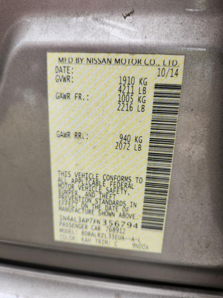 2015 Nissan Altima 2.5 VIN: 1N4AL3AP7FN356794 Lot: 84019385