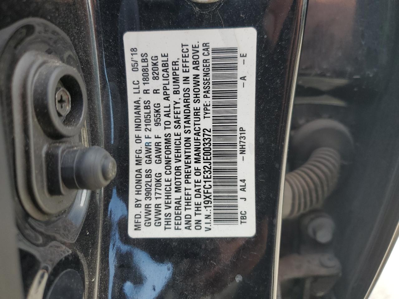 2018 Honda Civic Ex VIN: 19XFC1E32JE003372 Lot: 72039565