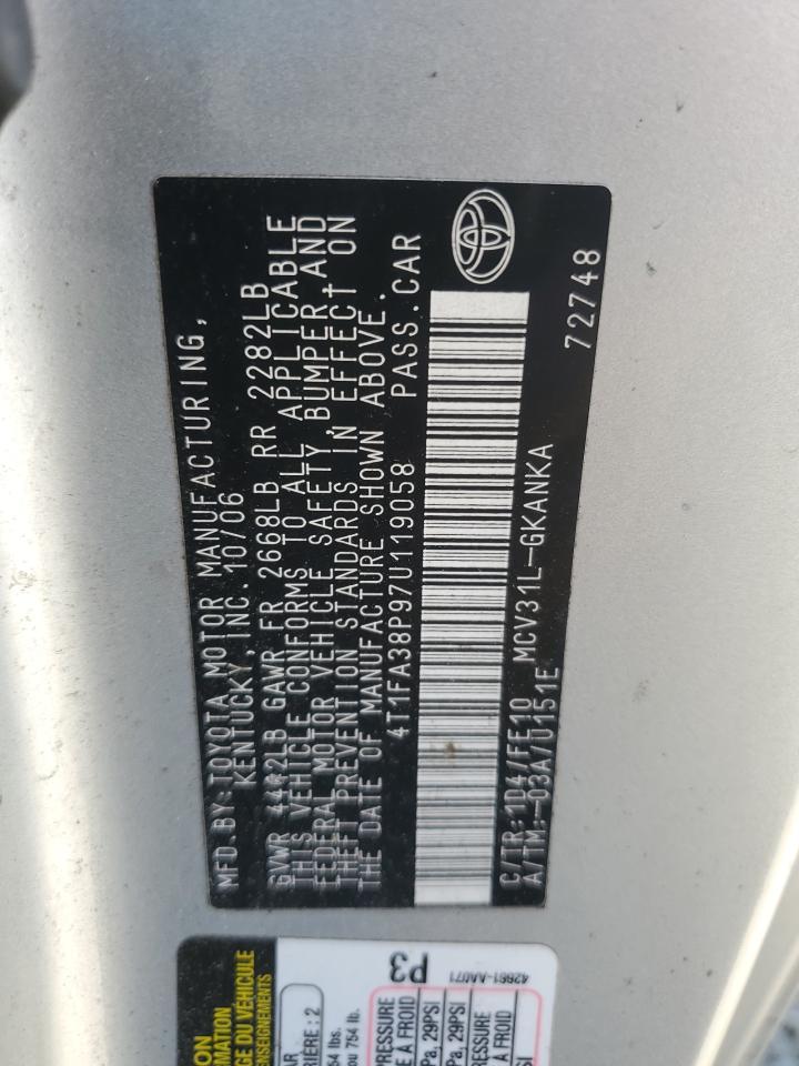 2007 Toyota Camry Solara Se VIN: 4T1FA38P97U119058 Lot: 80846055