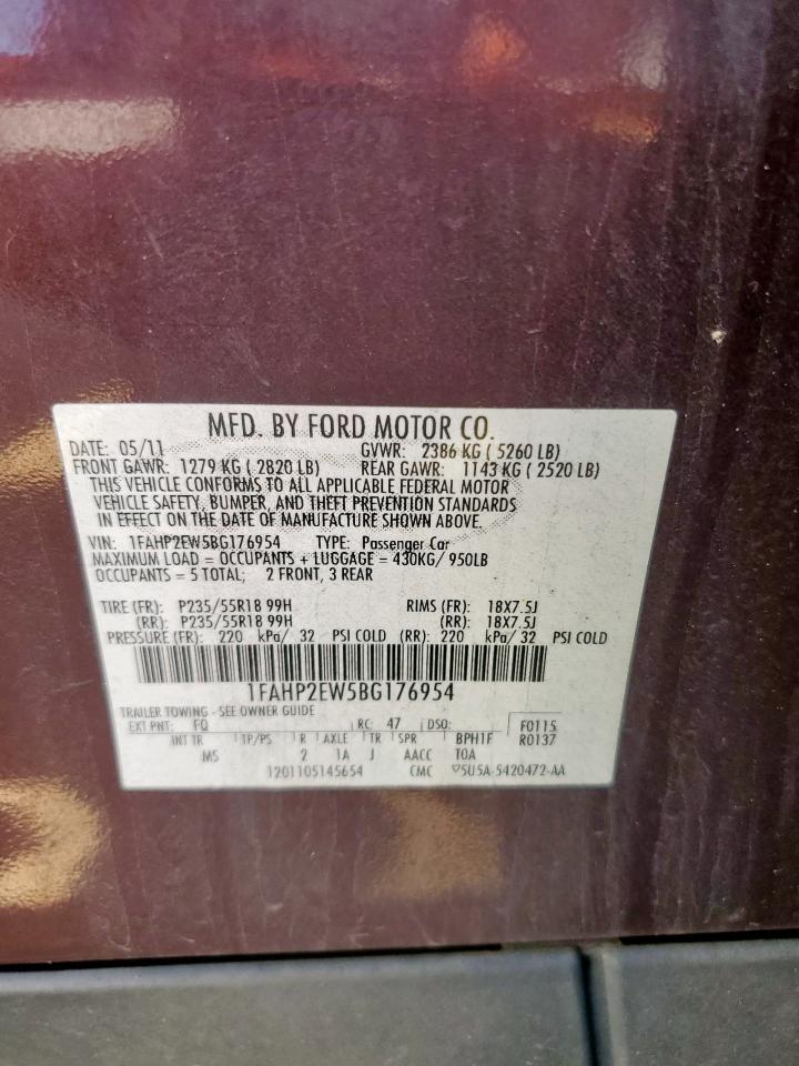 2011 Ford Taurus Sel VIN: 1FAHP2EW5BG176954 Lot: 70831095