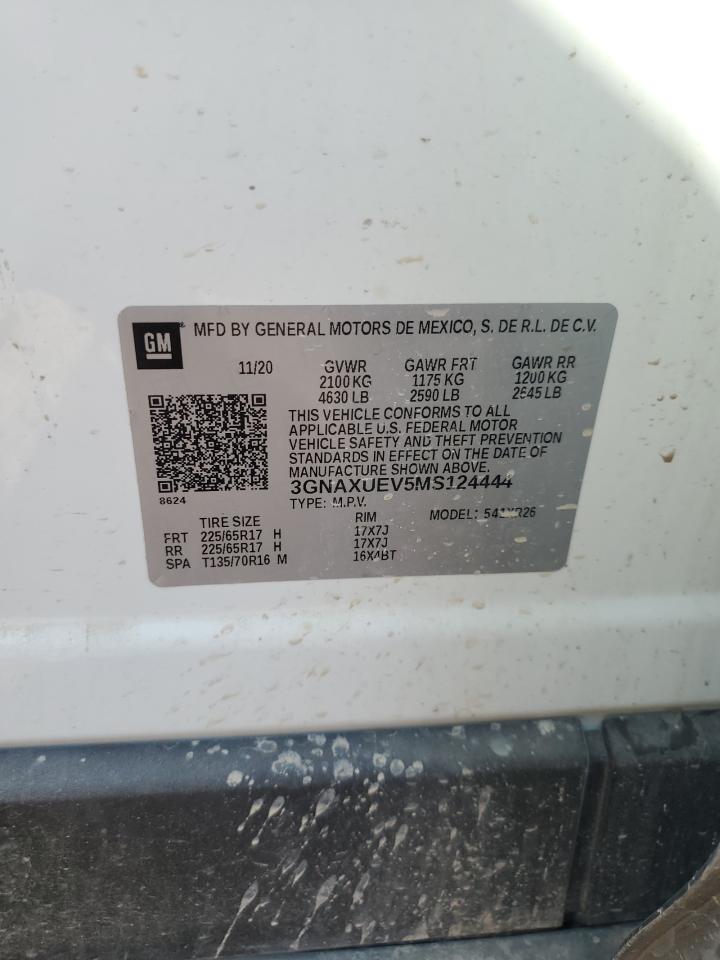 2021 Chevrolet Equinox Lt VIN: 3GNAXUEV5MS124444 Lot: 80748565