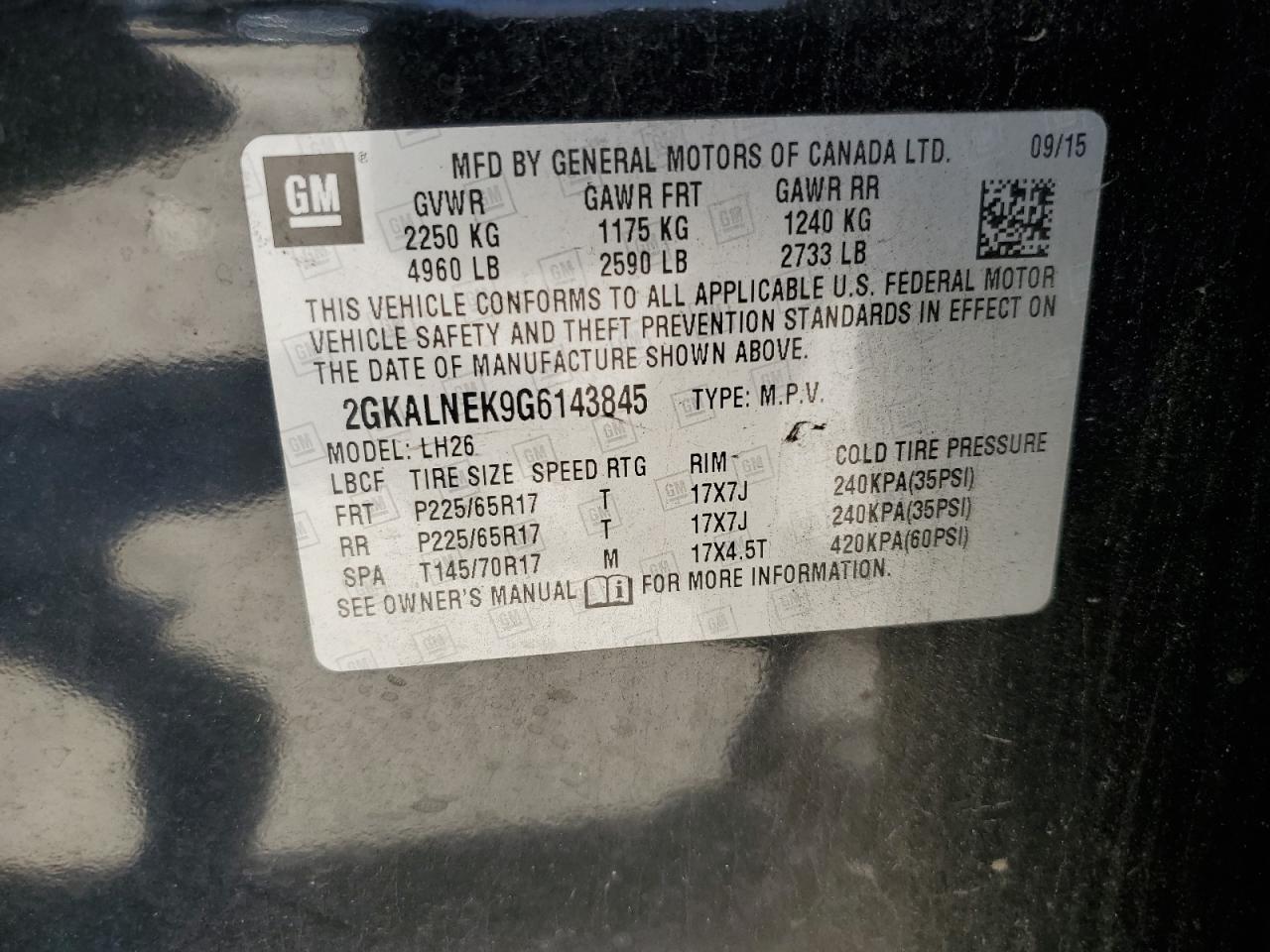 2016 GMC Terrain Sle VIN: 2GKALNEK9G6143845 Lot: 81639605