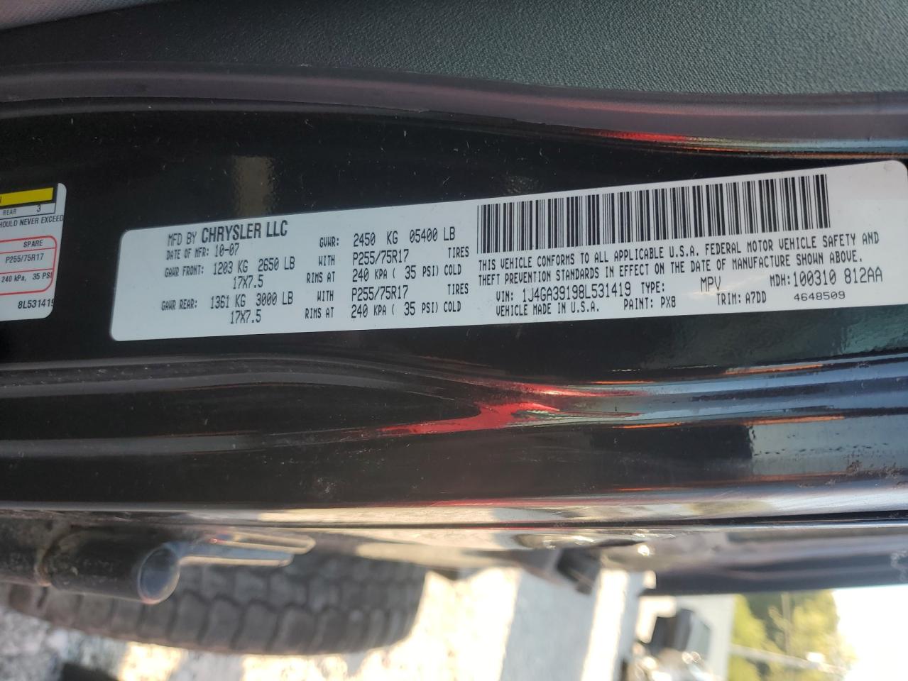 2008 Jeep Wrangler Unlimited X VIN: 1J4GA39198L531419 Lot: 80160815